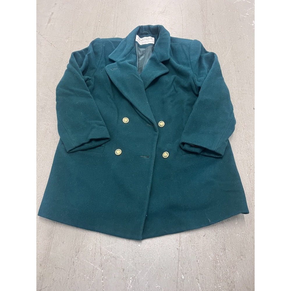 VTG Mackintosh Pea Coat Womens 14 Teal Green Wool Blend Double Breasted Preppy